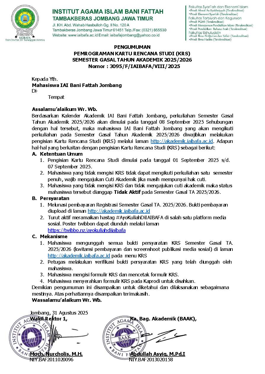 Pengumuman Pemrograman KRS 2025/2026 Gasal